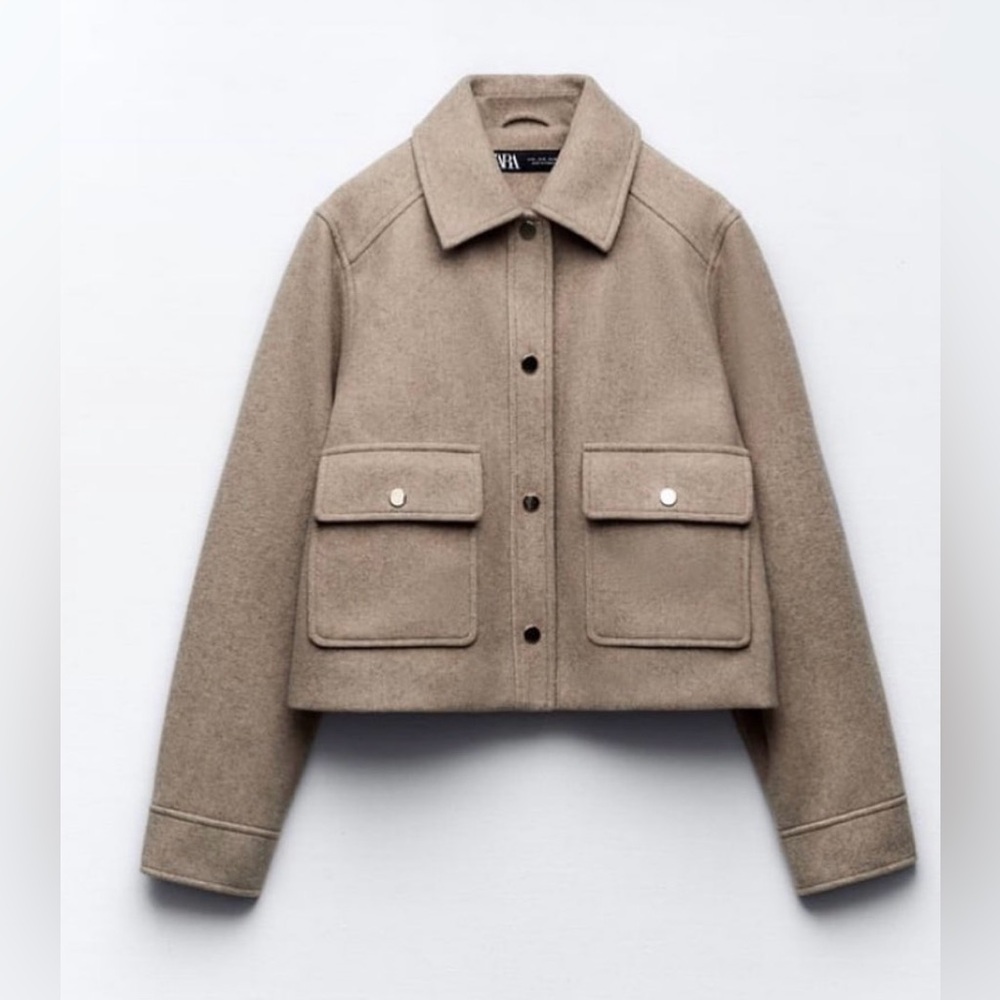 Zara Cropped Wool Blend Utility Jacket